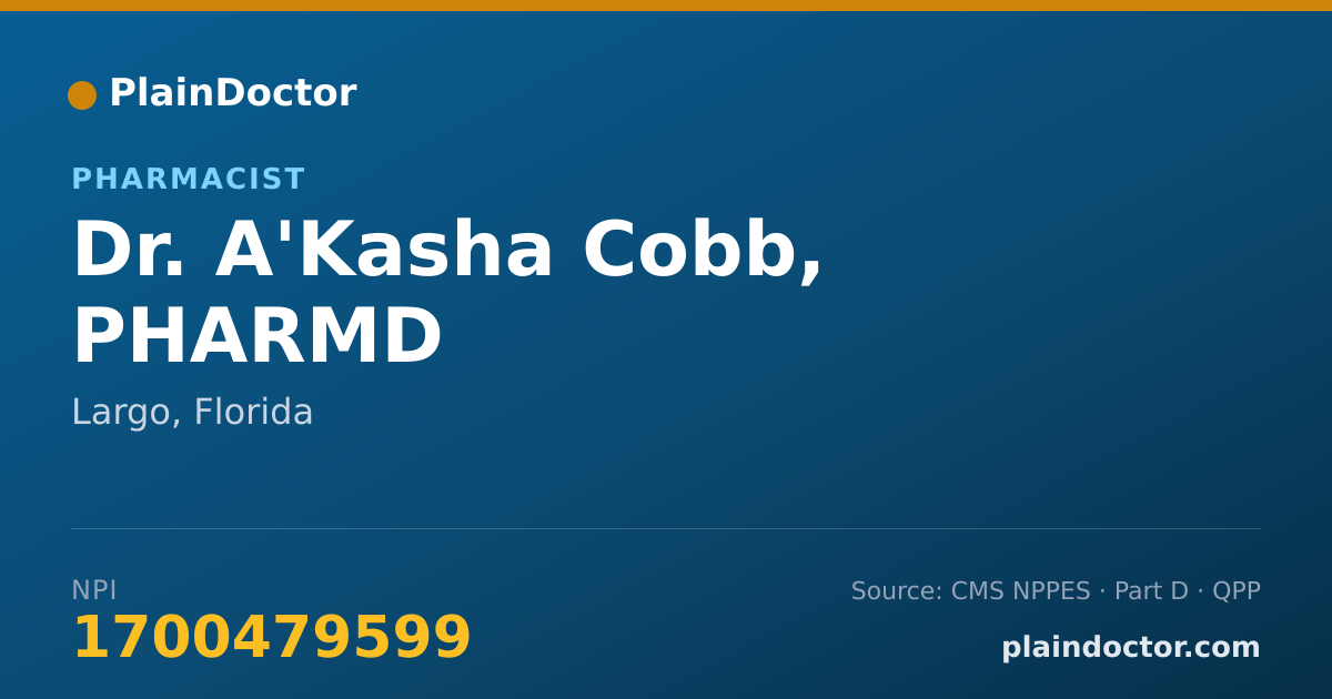 Shareable card for A'Kasha Cobb, PHARMD - Pharmacist, Largo, FL