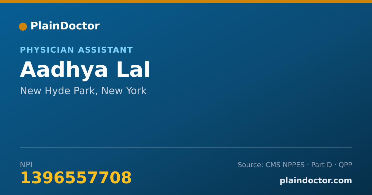 Shareable card for Aadhya Lal - Physician Assistant, New Hyde Park, NY