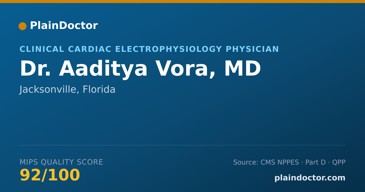Shareable card for Aaditya Vora, MD - Clinical Cardiac Electrophysiology Physician, Jacksonville, FL