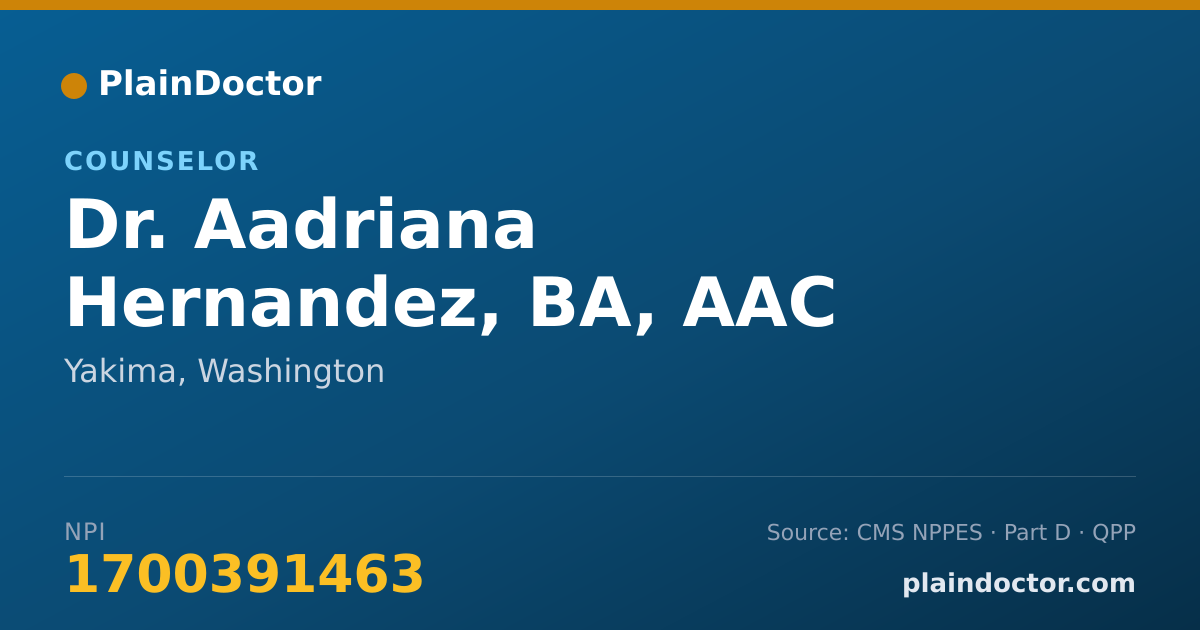Shareable card for Aadriana Hernandez, BA, AAC - Counselor, Yakima, WA