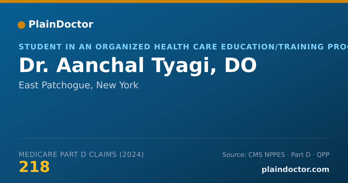 Shareable card for Aanchal Tyagi, DO - Student in an Organized Health Care Education/Training Program, East Patchogue, NY