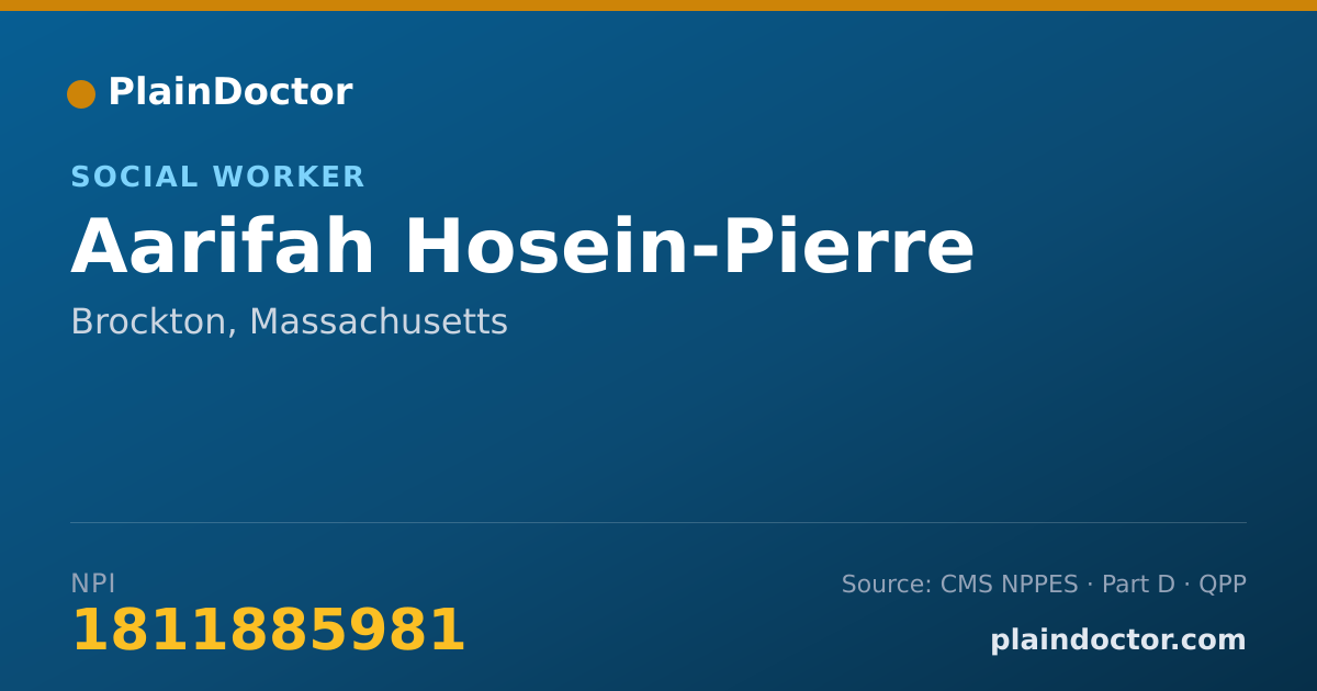Shareable card for Aarifah Hosein-Pierre - Social Worker, Brockton, MA