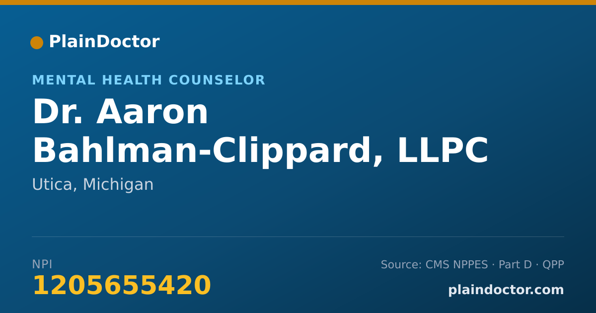 Shareable card for Aaron Bahlman-Clippard, LLPC - Mental Health Counselor, Utica, MI