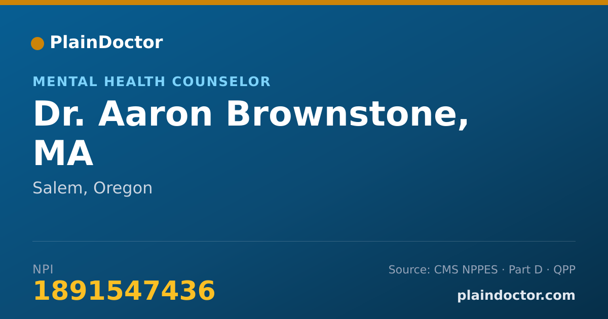 Shareable card for Aaron Brownstone, MA - Mental Health Counselor, Salem, OR