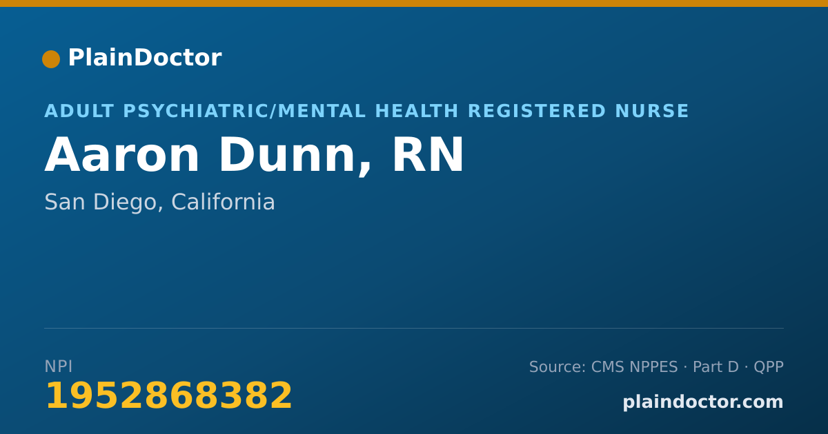 Shareable card for Aaron Dunn, RN - Adult Psychiatric/Mental Health Registered Nurse, San Diego, CA