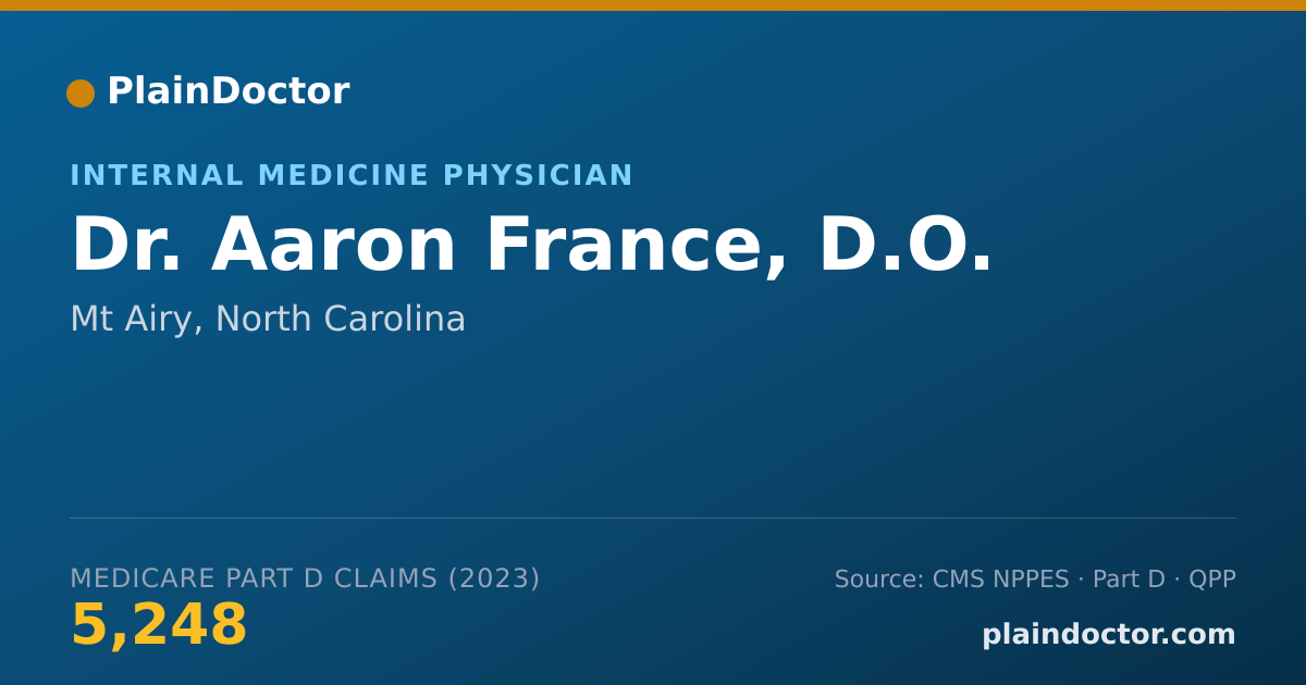 Shareable card for Aaron France, D.O. - Internal Medicine Physician, Mt Airy, NC