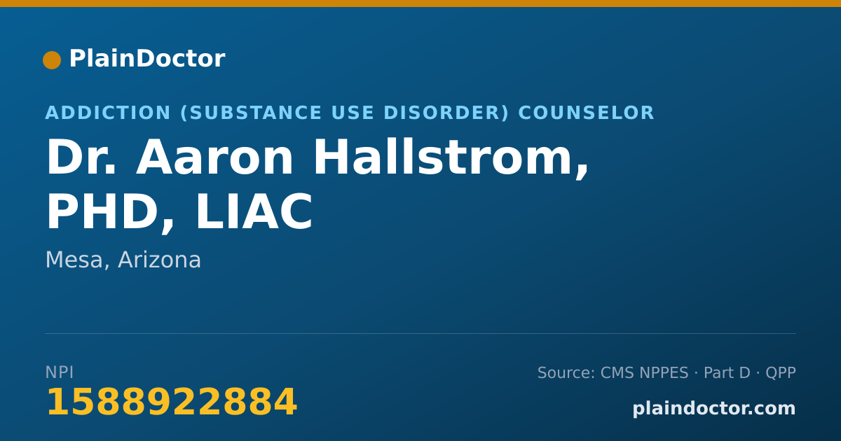 Shareable card for Aaron Hallstrom, PHD, LIAC - Addiction (Substance Use Disorder) Counselor, Mesa, AZ