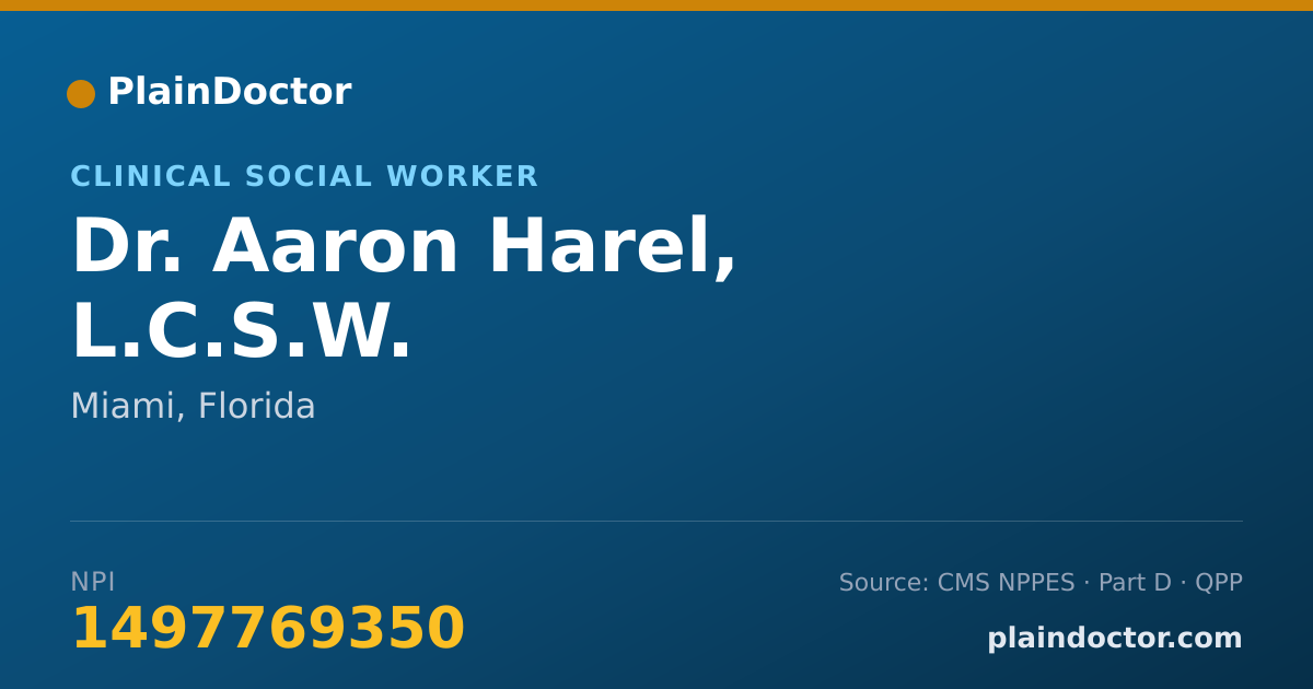 Shareable card for Aaron Harel, L.C.S.W. - Clinical Social Worker, Miami, FL