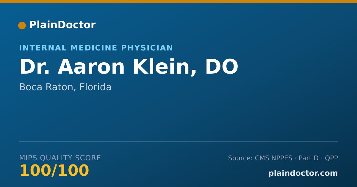Shareable card for Aaron Klein, DO - Internal Medicine Physician, Boca Raton, FL