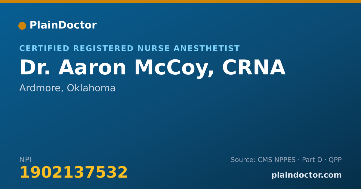 Shareable card for Aaron McCoy, CRNA - Certified Registered Nurse Anesthetist, Ardmore, OK
