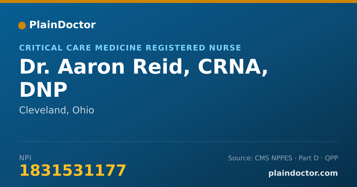 Shareable card for Aaron Reid, CRNA, DNP - Critical Care Medicine Registered Nurse, Cleveland, OH