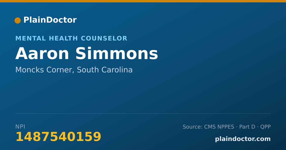 Shareable card for Aaron Simmons - Mental Health Counselor, Moncks Corner, SC