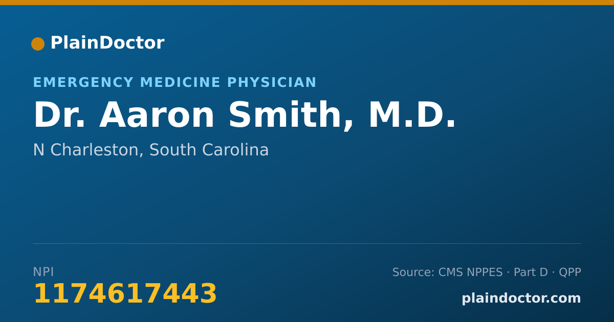 Shareable card for Aaron Smith, M.D. - Emergency Medicine Physician, N Charleston, SC