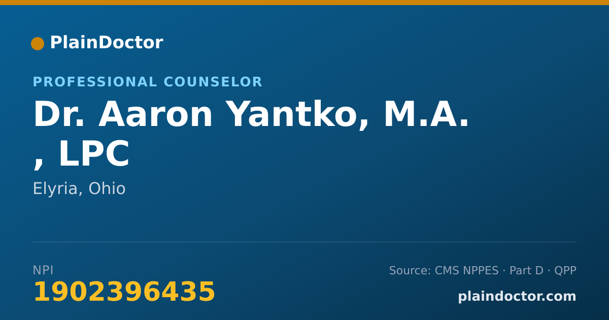 Shareable card for Aaron Yantko, M.A. , LPC - Professional Counselor, Elyria, OH