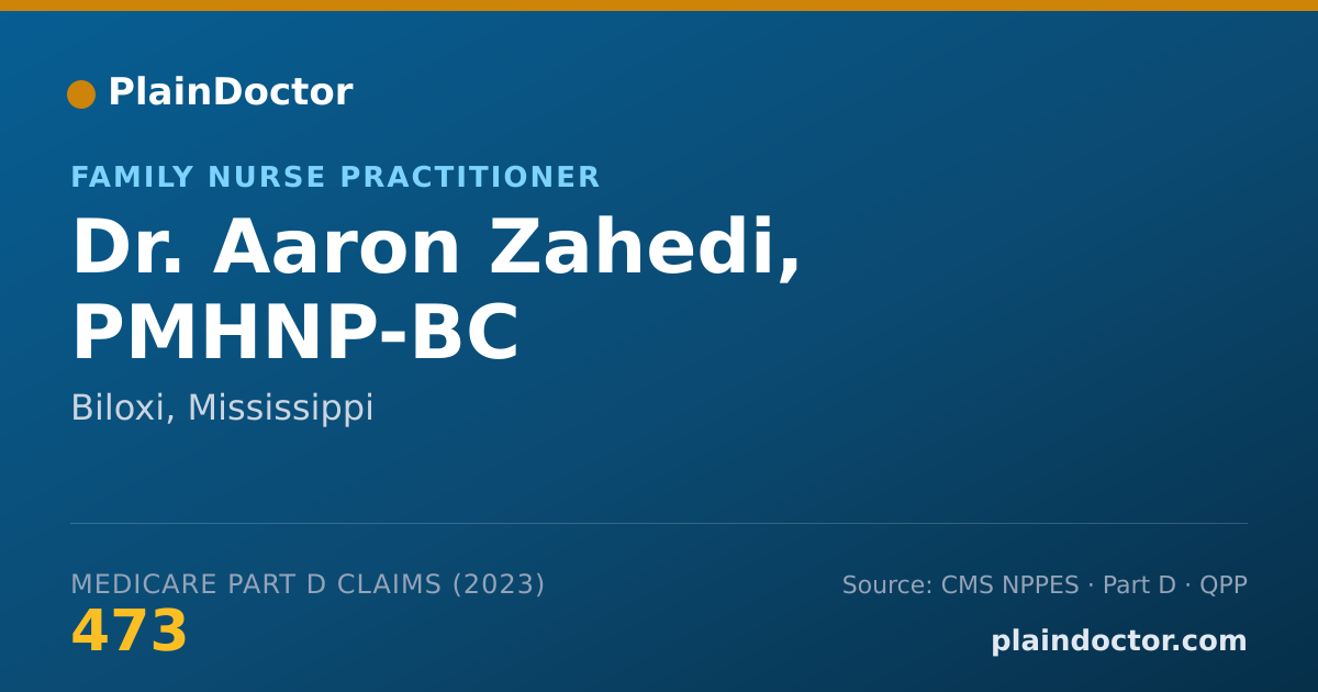 Shareable card for Aaron Zahedi, PMHNP-BC - Family Nurse Practitioner, Biloxi, MS