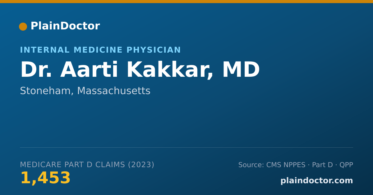 Shareable card for Aarti Kakkar, MD - Internal Medicine Physician, Stoneham, MA