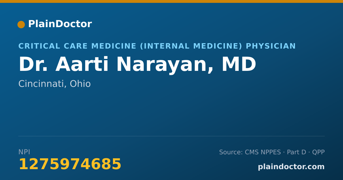 Shareable card for Aarti Narayan, MD - Critical Care Medicine (Internal Medicine) Physician, Cincinnati, OH