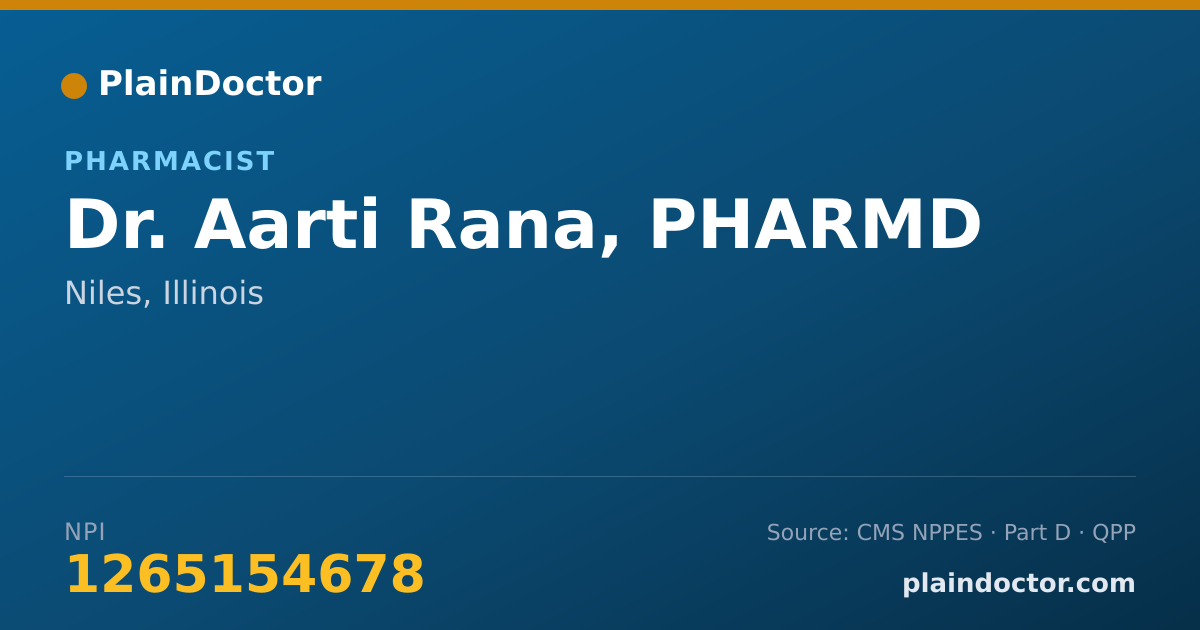 Shareable card for Aarti Rana, PHARMD - Pharmacist, Niles, IL