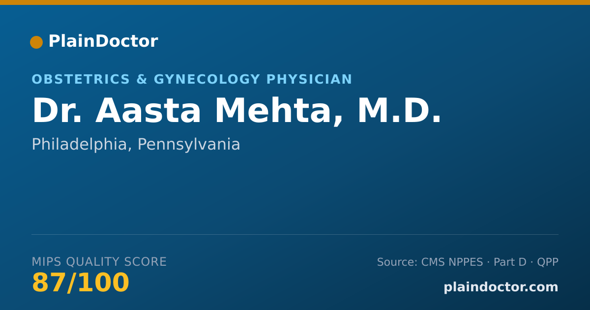 Shareable card for Aasta Mehta, M.D. - Obstetrics & Gynecology Physician, Philadelphia, PA