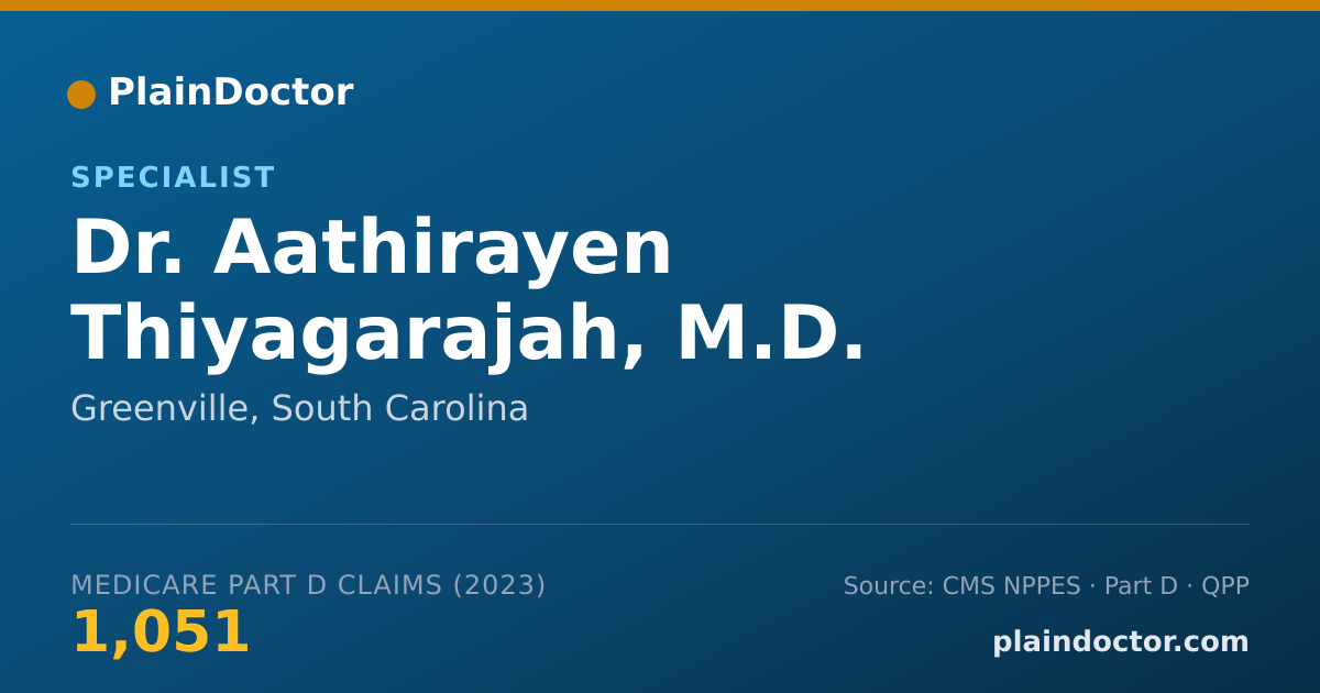 Shareable card for Aathirayen Thiyagarajah, M.D. - Specialist, Greenville, SC
