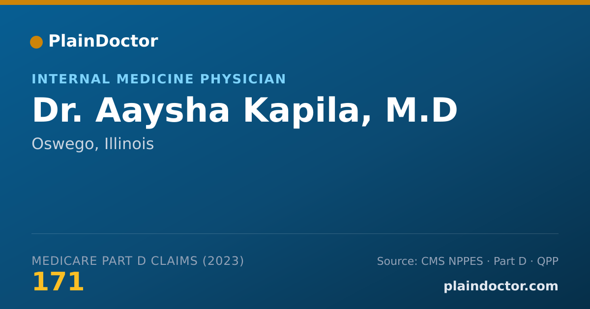 Shareable card for Aaysha Kapila, M.D - Internal Medicine Physician, Oswego, IL