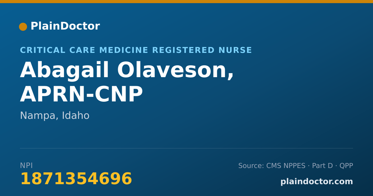 Shareable card for Abagail Olaveson, APRN-CNP - Critical Care Medicine Registered Nurse, Nampa, ID