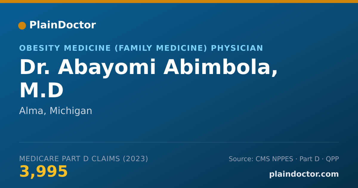 Shareable card for Abayomi Abimbola, M.D - Obesity Medicine (Family Medicine) Physician, Alma, MI