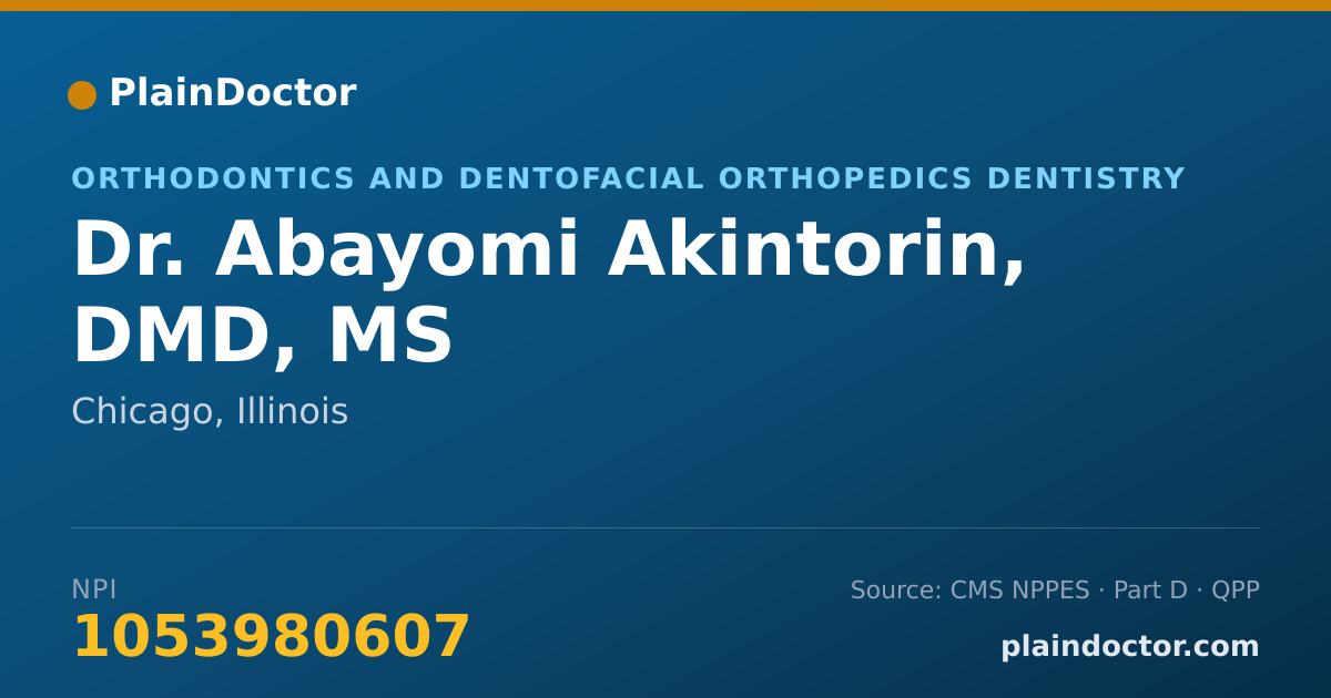 Shareable card for Abayomi Akintorin, DMD, MS - Orthodontics and Dentofacial Orthopedics Dentistry, Chicago, IL