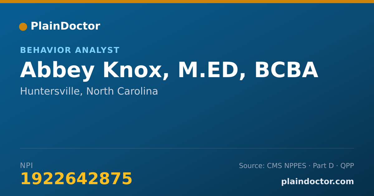 Shareable card for Abbey Knox, M.ED, BCBA - Behavior Analyst, Huntersville, NC