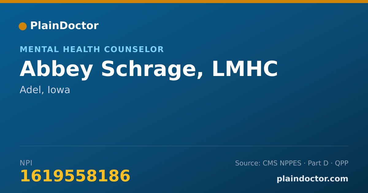Shareable card for Abbey Schrage, LMHC - Mental Health Counselor, Adel, IA