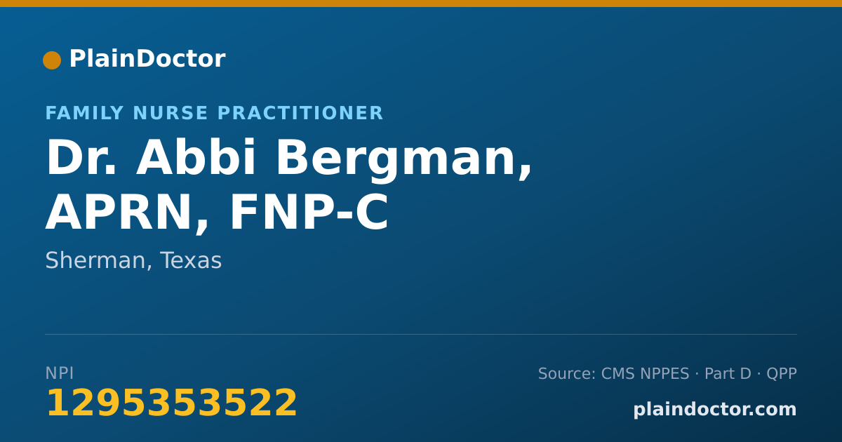 Shareable card for Abbi Bergman, APRN, FNP-C - Family Nurse Practitioner, Sherman, TX