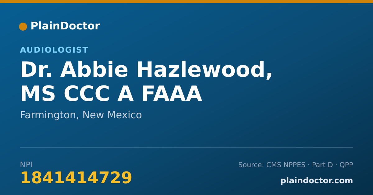 Shareable card for Abbie Hazlewood, MS CCC A FAAA - Audiologist, Farmington, NM