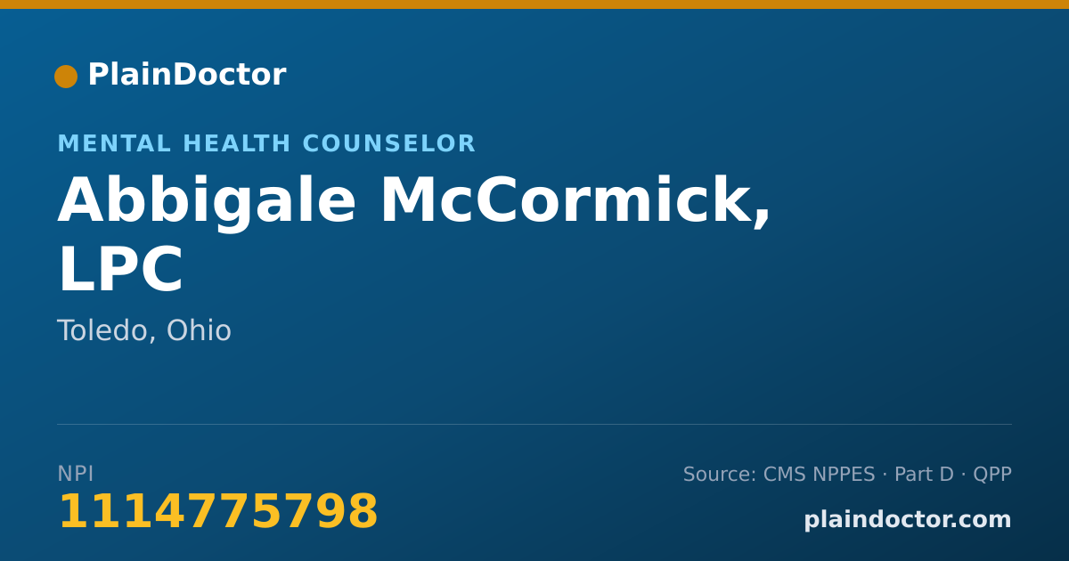 Shareable card for Abbigale McCormick, LPC - Mental Health Counselor, Toledo, OH