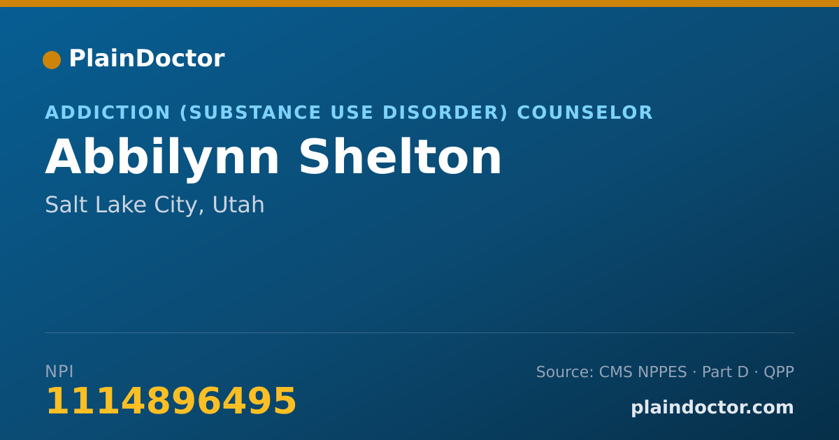 Shareable card for Abbilynn Shelton - Addiction (Substance Use Disorder) Counselor, Salt Lake City, UT