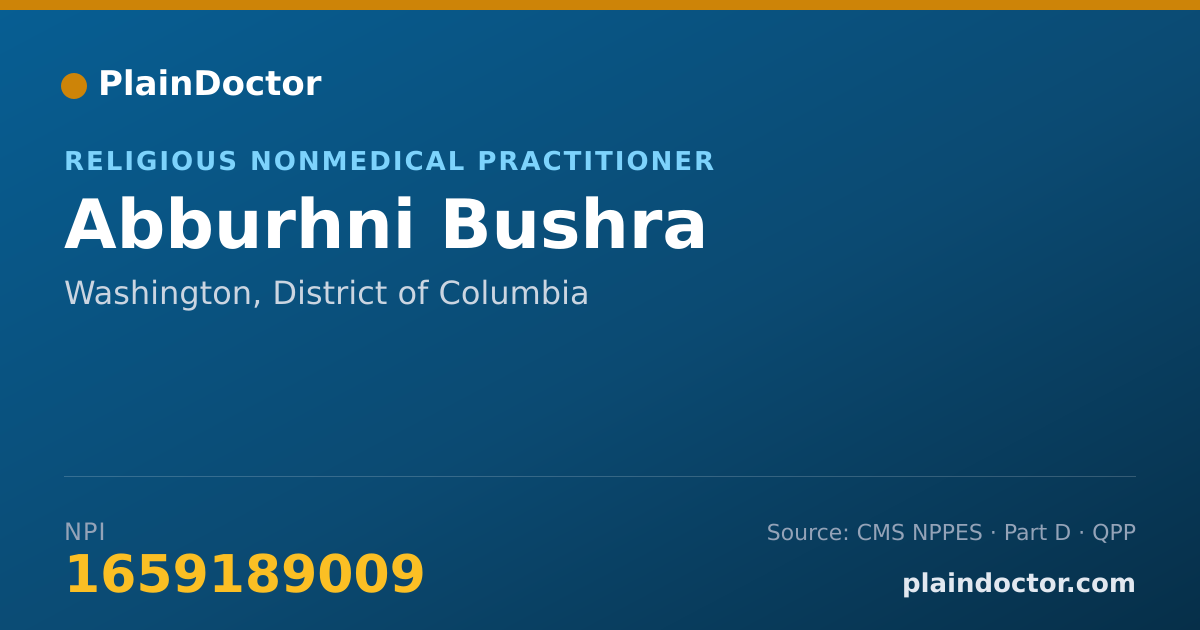 Shareable card for Abburhni Bushra - Religious Nonmedical Practitioner, Washington, DC