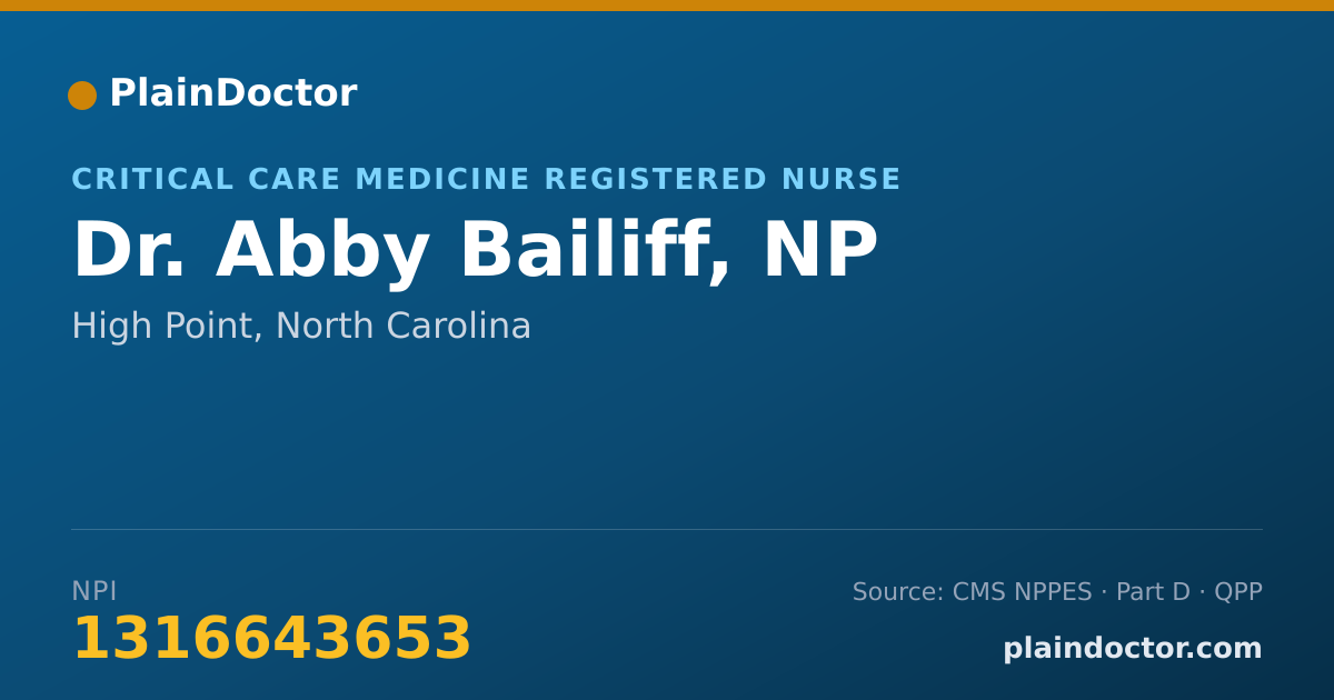 Shareable card for Abby Bailiff, NP - Critical Care Medicine Registered Nurse, High Point, NC