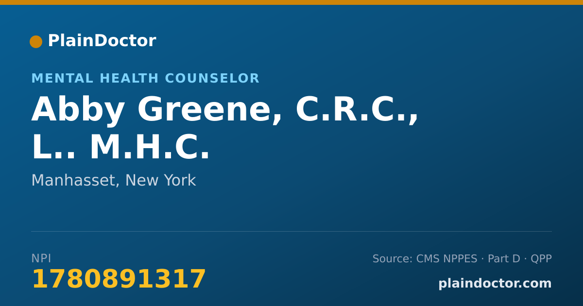 Shareable card for Abby Greene, C.R.C., L.. M.H.C. - Mental Health Counselor, Manhasset, NY