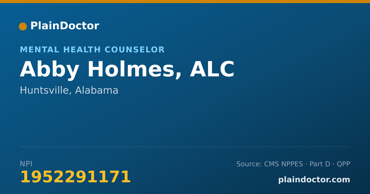 Shareable card for Abby Holmes, ALC - Mental Health Counselor, Huntsville, AL