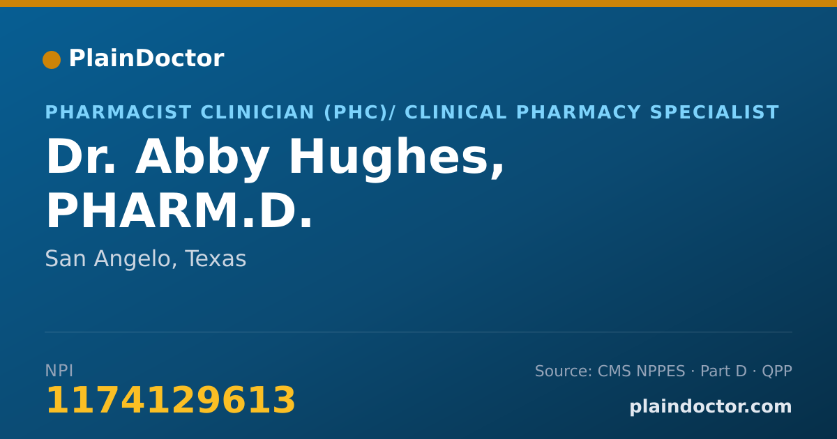 Shareable card for Abby Hughes, PHARM.D. - Pharmacist Clinician (PhC)/ Clinical Pharmacy Specialist, San Angelo, TX