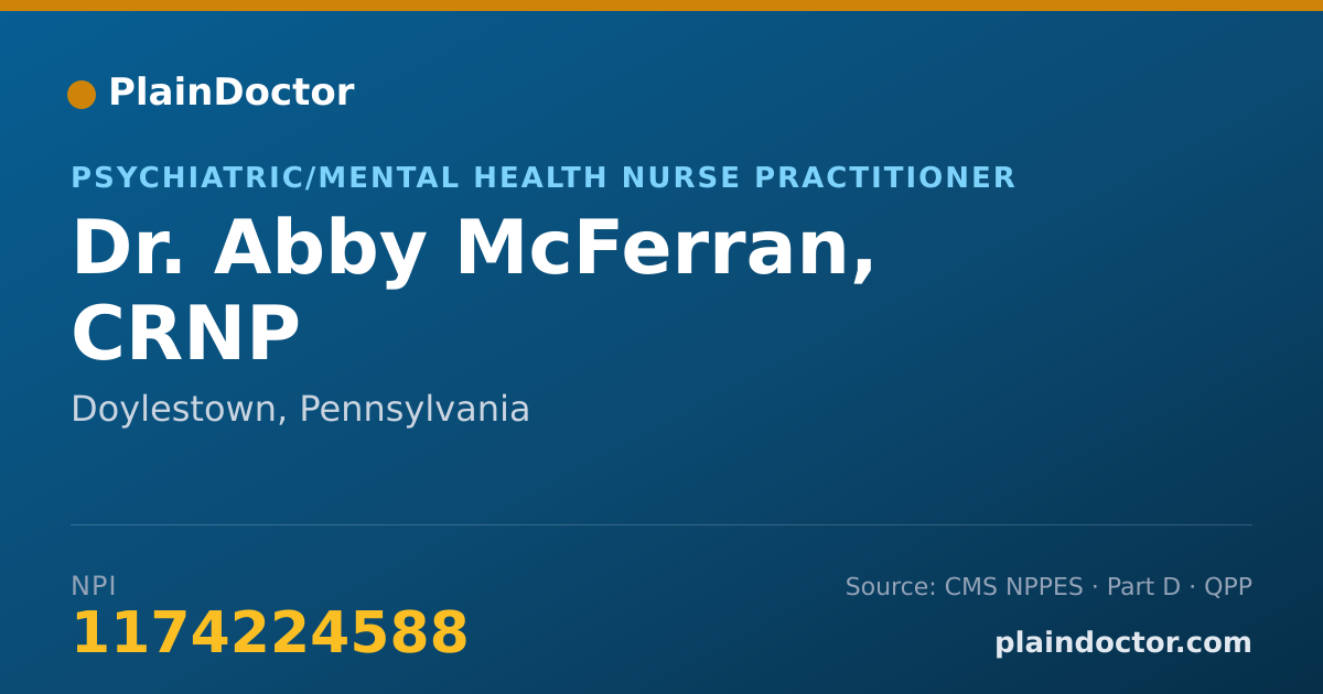 Shareable card for Abby McFerran, CRNP - Psychiatric/Mental Health Nurse Practitioner, Doylestown, PA