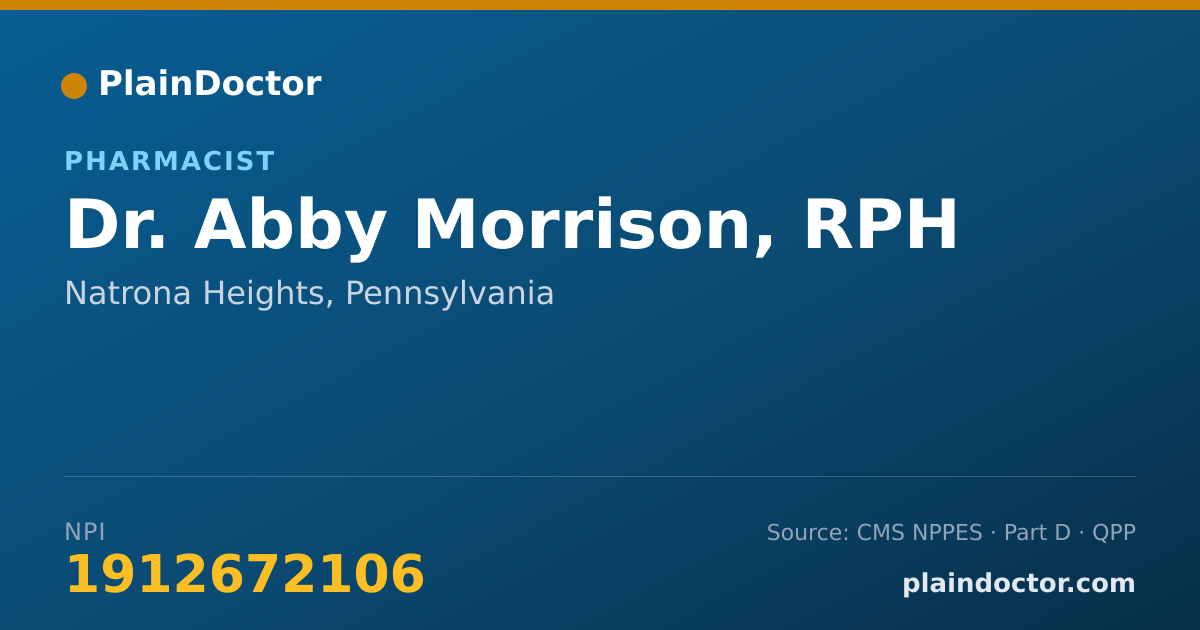 Shareable card for Abby Morrison, RPH - Pharmacist, Natrona Heights, PA