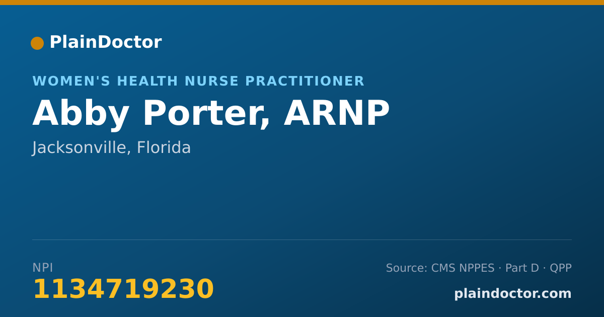 Shareable card for Abby Porter, ARNP - Women's Health Nurse Practitioner, Jacksonville, FL