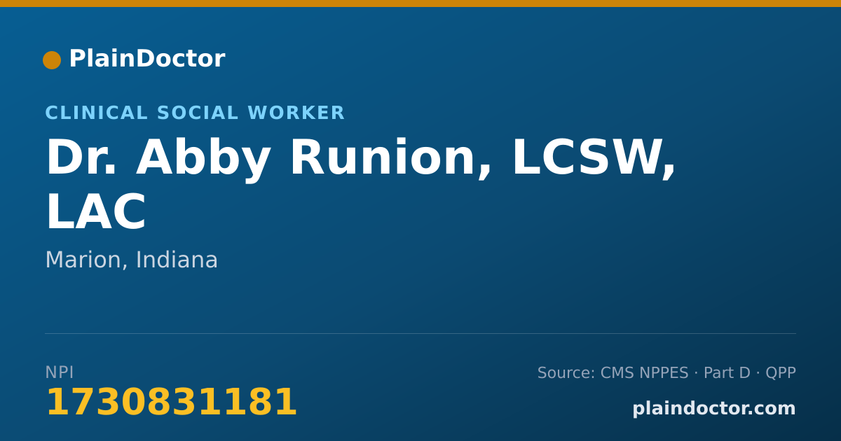 Shareable card for Abby Runion, LCSW, LAC - Clinical Social Worker, Marion, IN