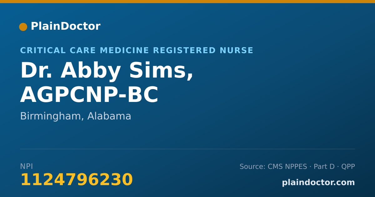 Shareable card for Abby Sims, AGPCNP-BC - Critical Care Medicine Registered Nurse, Birmingham, AL