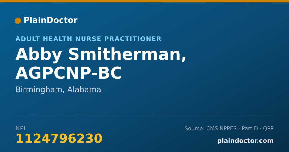 Shareable card for Abby Smitherman, AGPCNP-BC - Adult Health Nurse Practitioner, Birmingham, AL