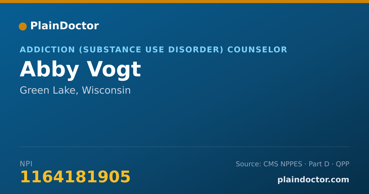 Shareable card for Abby Vogt - Addiction (Substance Use Disorder) Counselor, Green Lake, WI