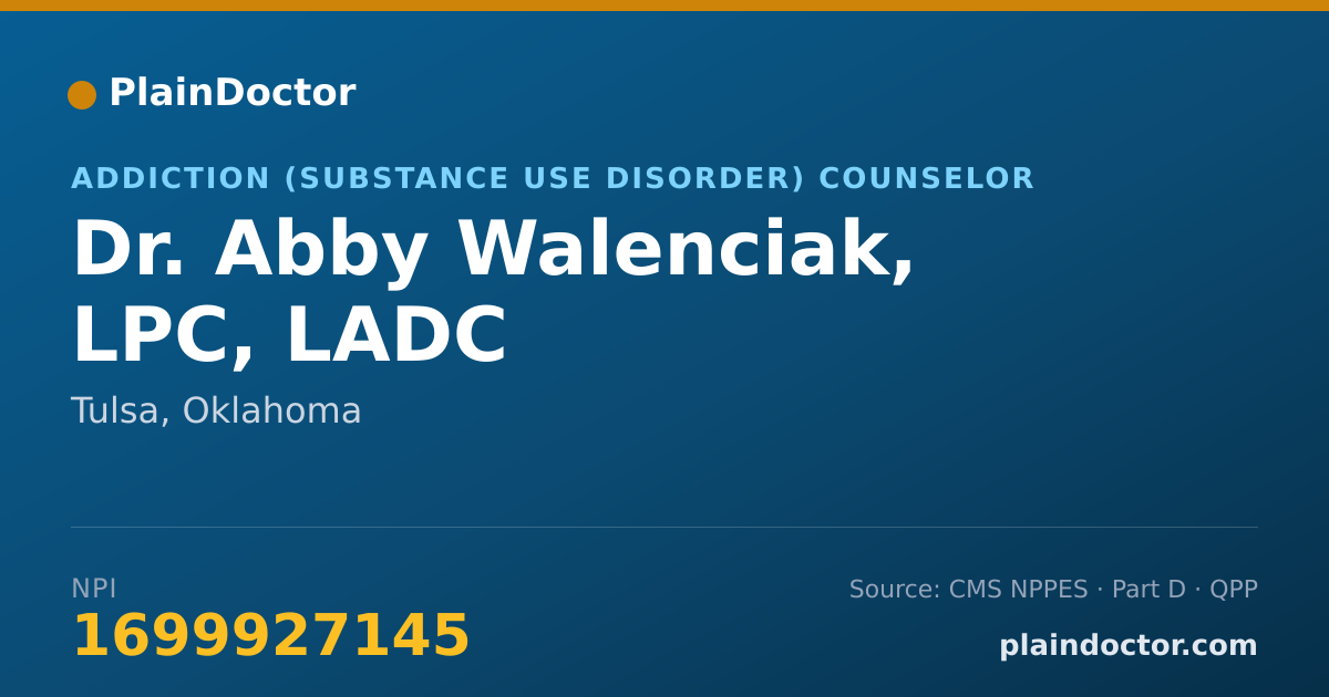 Shareable card for Abby Walenciak, LPC, LADC - Addiction (Substance Use Disorder) Counselor, Tulsa, OK