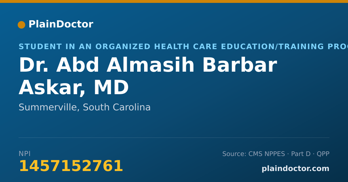 Shareable card for Abd Almasih Barbar Askar, MD - Student in an Organized Health Care Education/Training Program, Summerville, SC