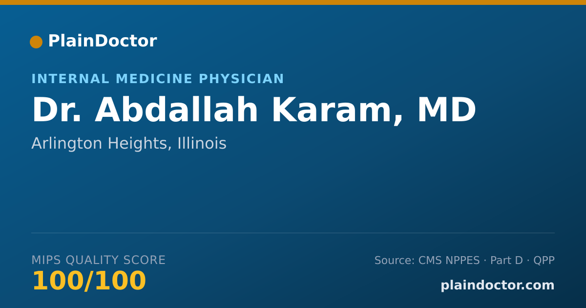 Shareable card for Abdallah Karam, MD - Internal Medicine Physician, Arlington Heights, IL