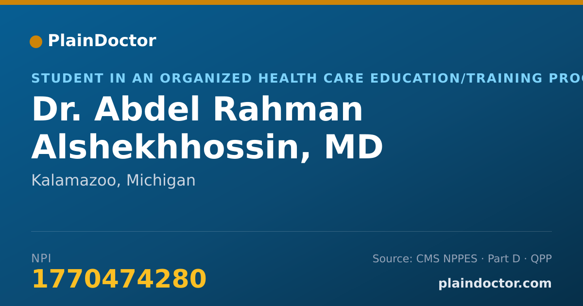 Shareable card for Abdel Rahman Alshekhhossin, MD - Student in an Organized Health Care Education/Training Program, Kalamazoo, MI